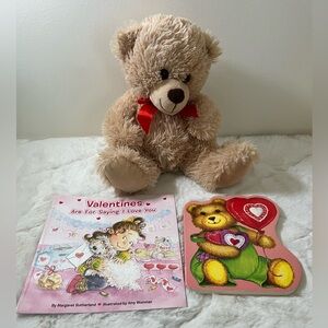 Valentine Teddy Bear Plush + Kids Love Books Bundle Heart Gift Set
